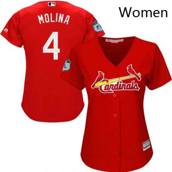 Womens Majestic St Louis Cardinals 4 Yadier Molina Authentic Scarlet 2017 Spring Training Cool Base MLB Jersey